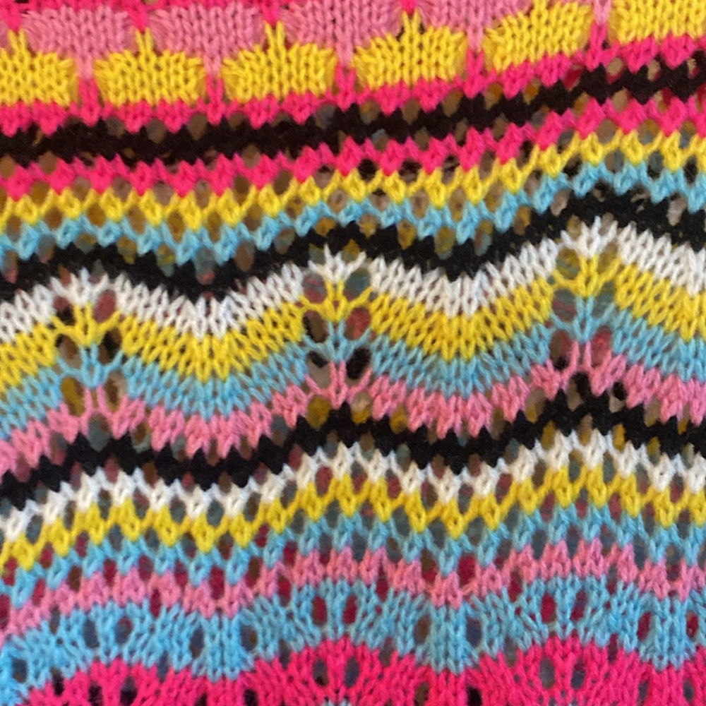 Colorful Striped Crochet Knit Sweater; Size L - Picture 4 of 5